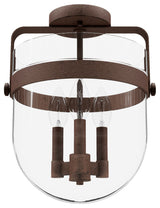 Karloff Textured Rust, Clear Glass 3 Light Flush Mount Ceiling Light