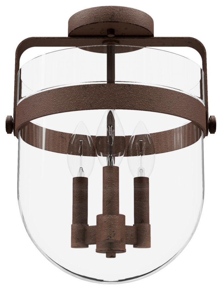 Karloff Textured Rust, Clear Glass 3 Light Flush Mount Ceiling Light