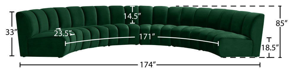 Infinity Channel Tufted Velvet Modular Chair, Green, 6 Piece