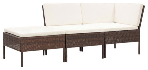 vidaXL 3-Piece Garden Lounge Set With Cushions Poly Rattan Brown