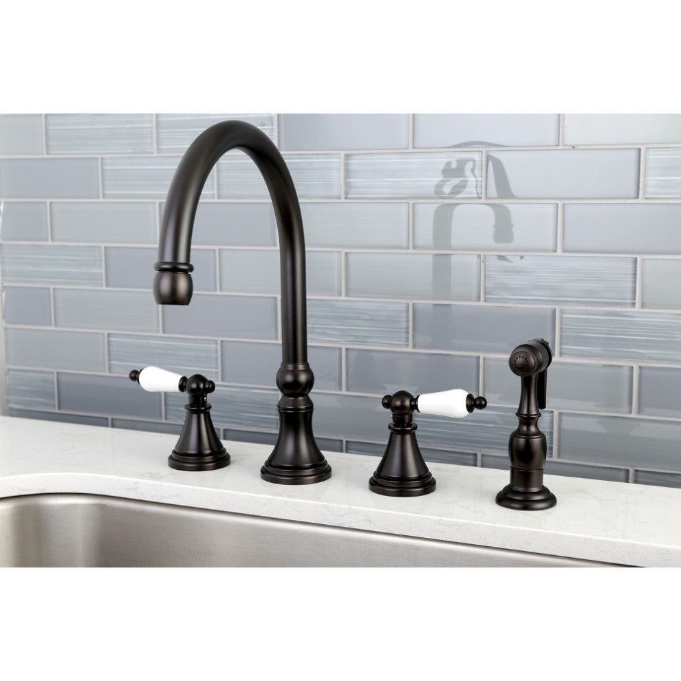 Kingston Brass Widespread Kitchen Faucet With Brass Sprayer, Oil Rubbed Bronze