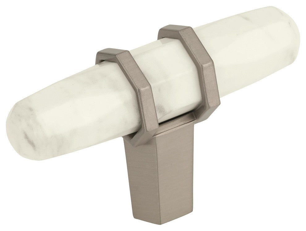 Carrione 2-1/2" Length Cabinet Knob, Marble White/Satin Nickelï¿½