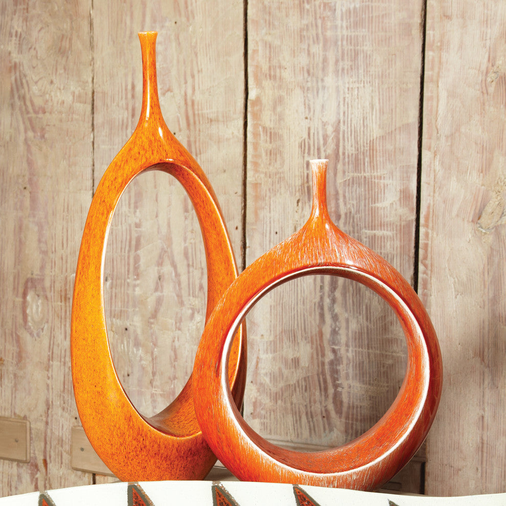 Open Ring Vase, Orange, 5"x12"x15.75"