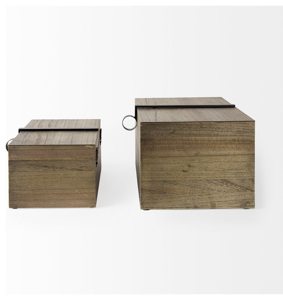 Josh Light Brown Wood With Metal Detail Boxes, 2-Piece Set