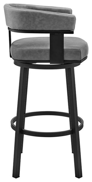 Armen Living Lorin 30" Modern Faux Leather Swivel Bar Stool in Gray/Black