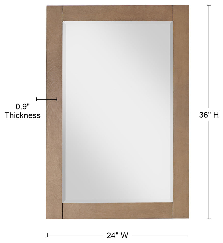 Ivy Rectangular Bathroom Wood Framed Wall Mirror, Brown Pine, 24"
