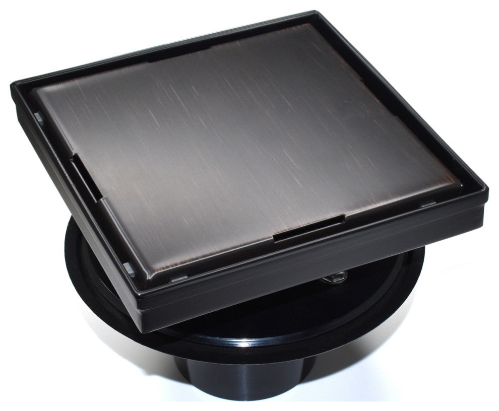 HEATGENE Square Shower Drain with Flat Cover with Base Flange, Venetian Bronze,