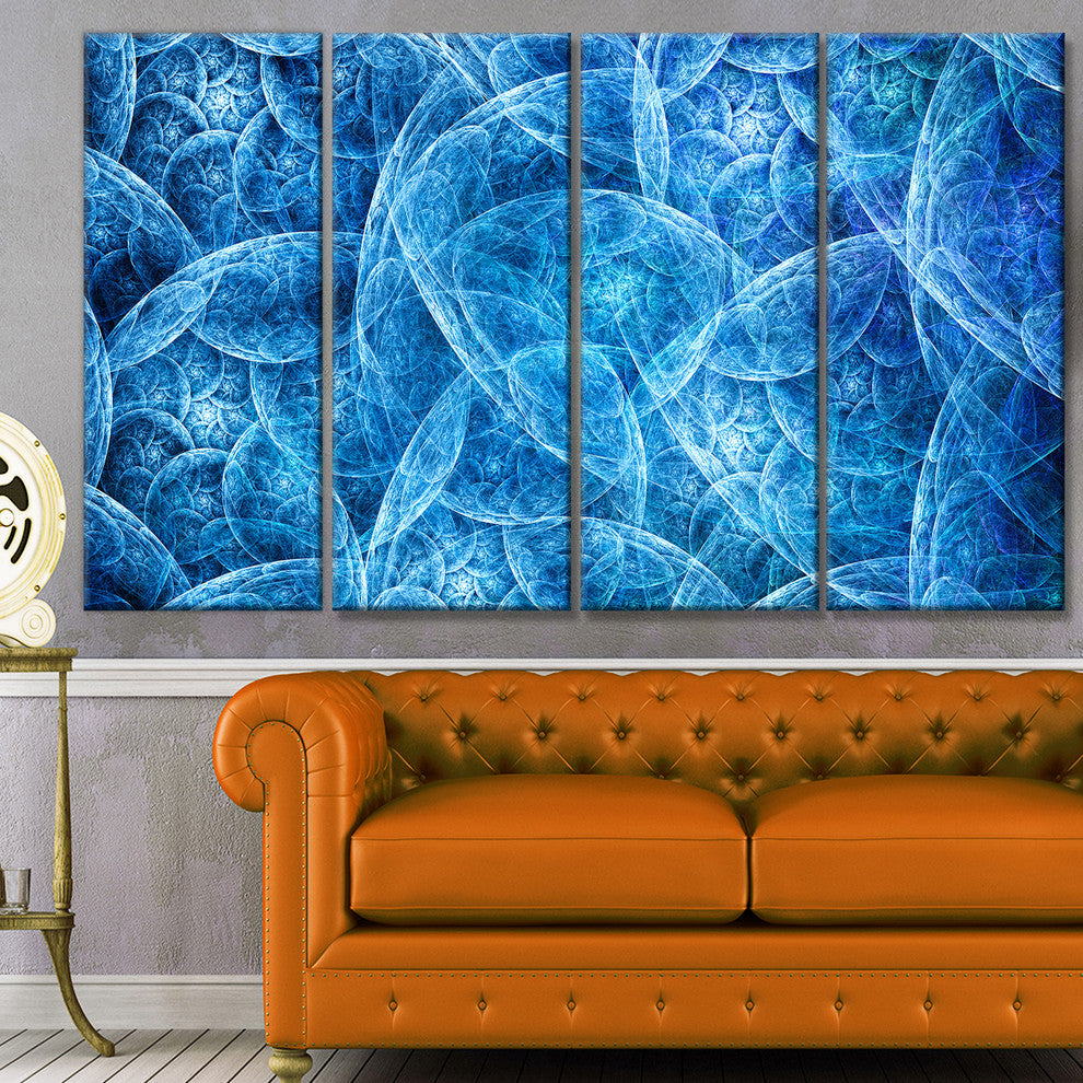Dark Blue Fractal Dramatic Clouds, Abstract Canvas Art Print, 48"x28", 4 Panels