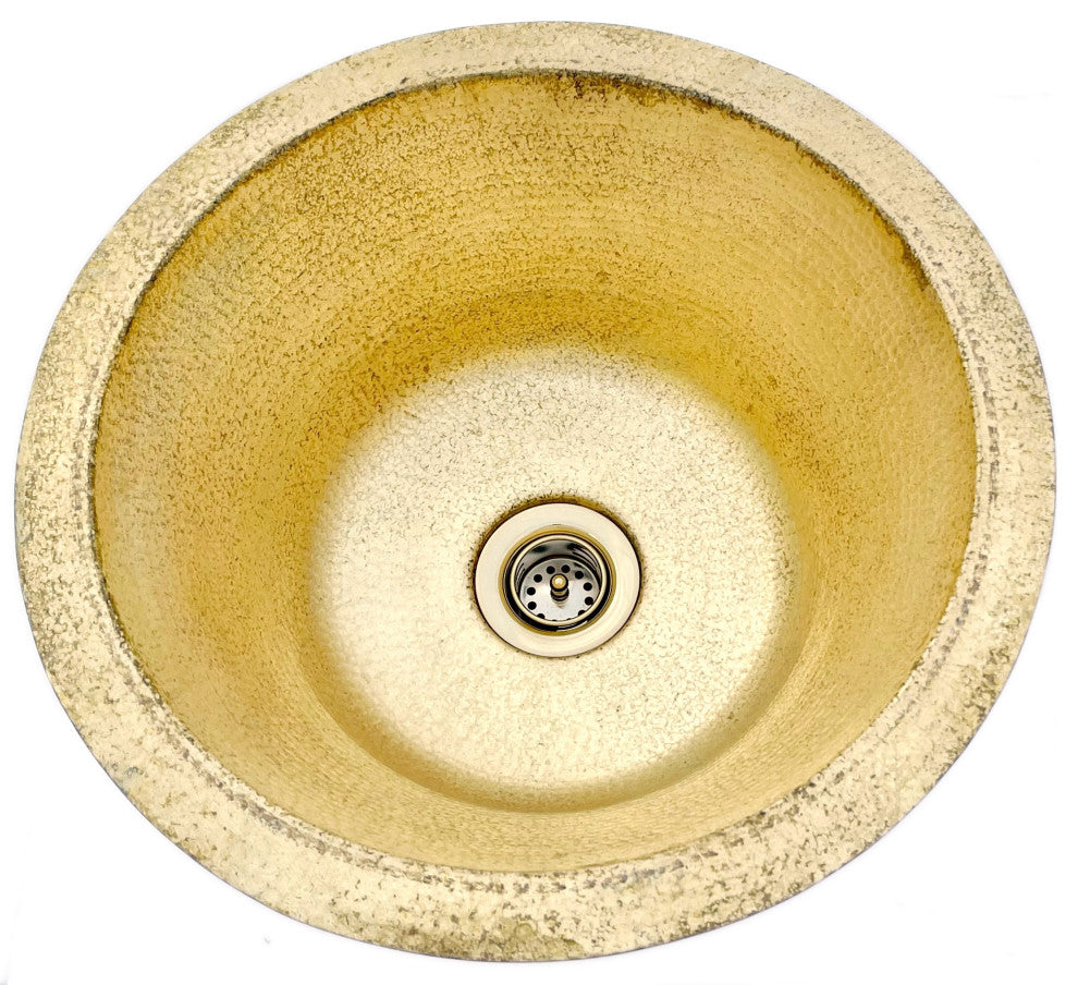 14" Hammered Weathered Brass Bar Sink, Sink With Drain