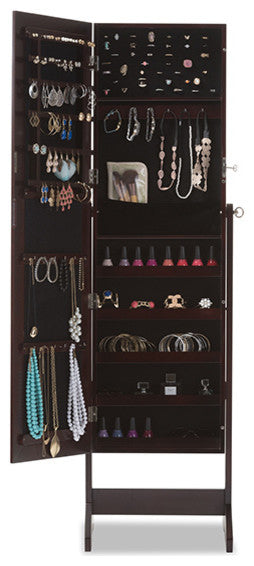 Alena Brown Finishing Wood Free Standing Cheval Mirror Jewelry Armoire