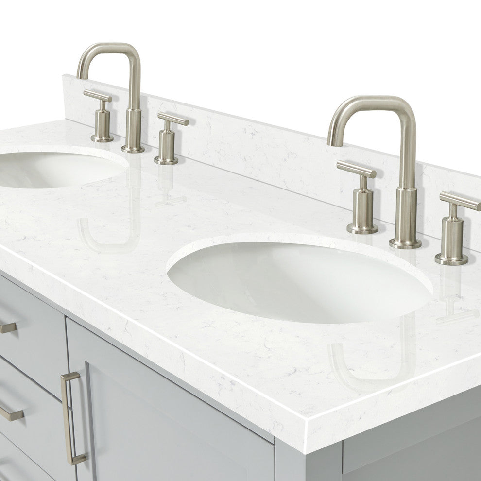 Ariel Bayhill 60" Double Oval Sink Bathroom Vanity, Carrara Quartz