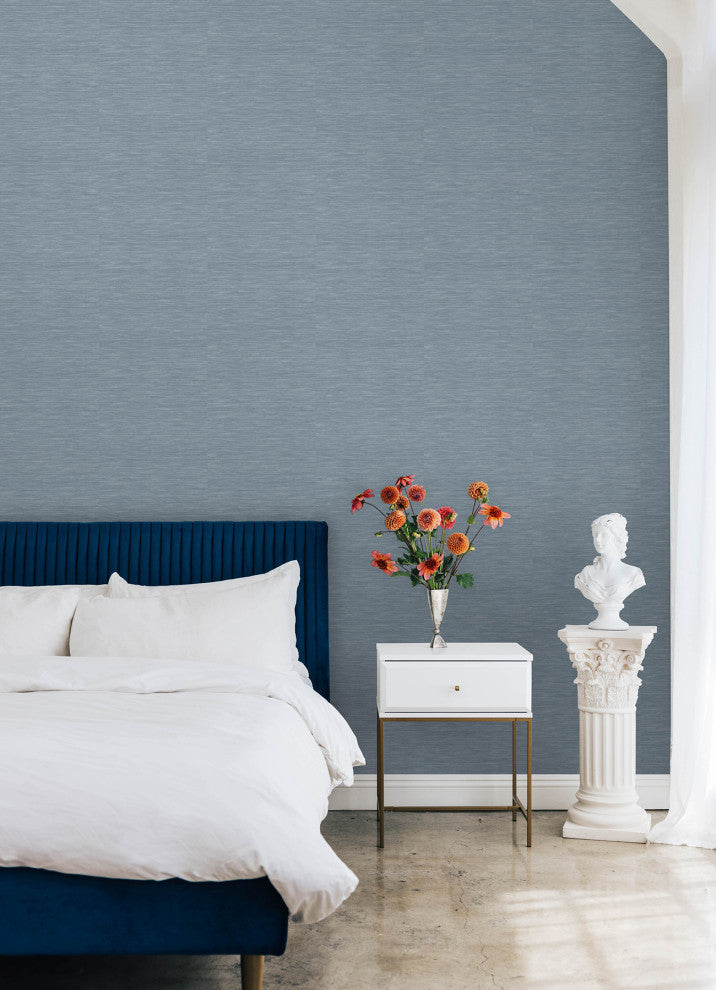 Mr. Kate Stella Dusty Blue Grasscloth Peel and Stick Wallpaper