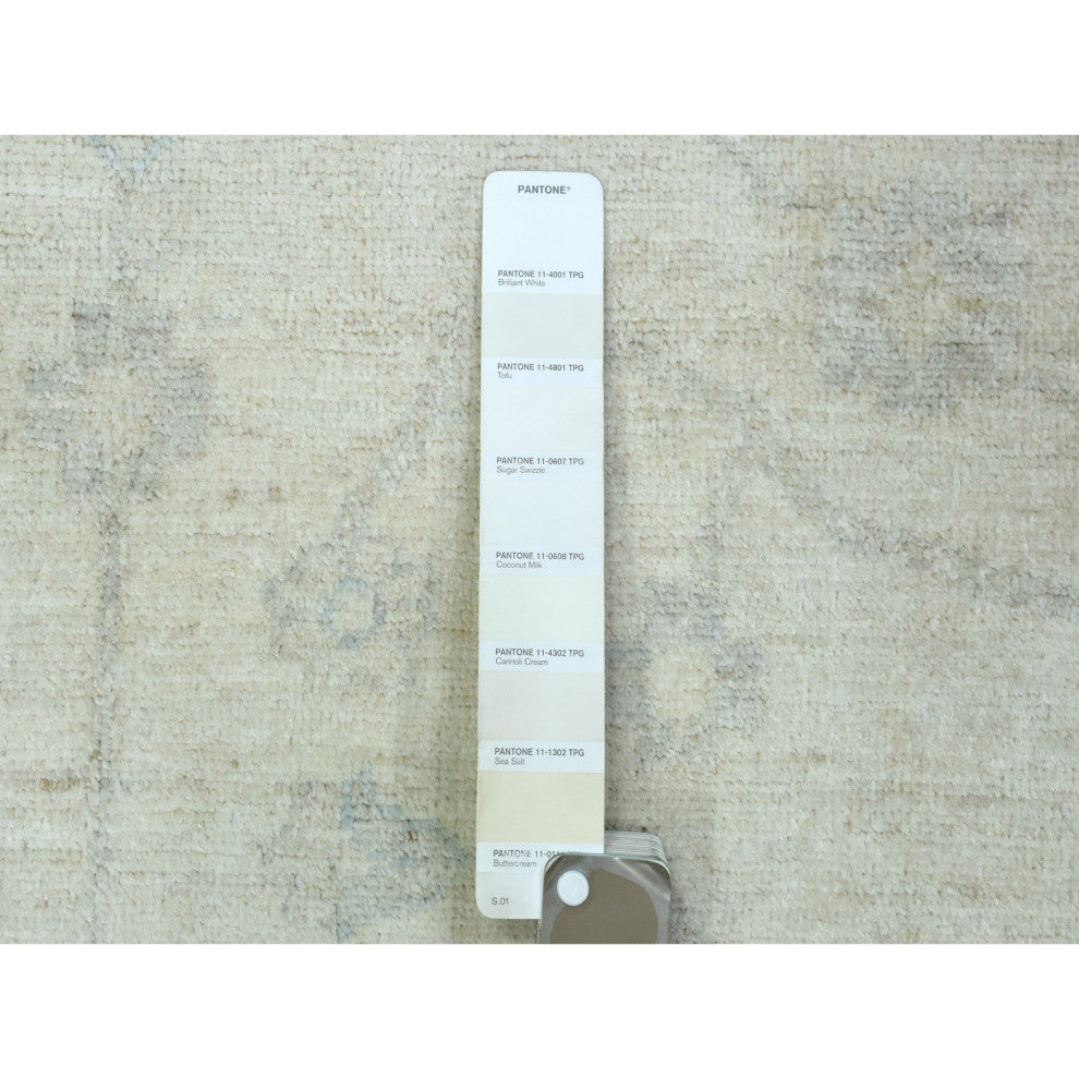 Ivory, White Wash Peshawar, Soft Wool Hand Knotted Round Rug, 7'10"x7'8"