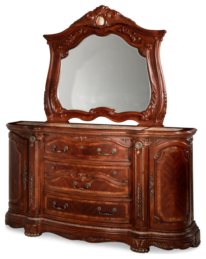Cortina Dresser and Mirror Set - Honey Walnut
