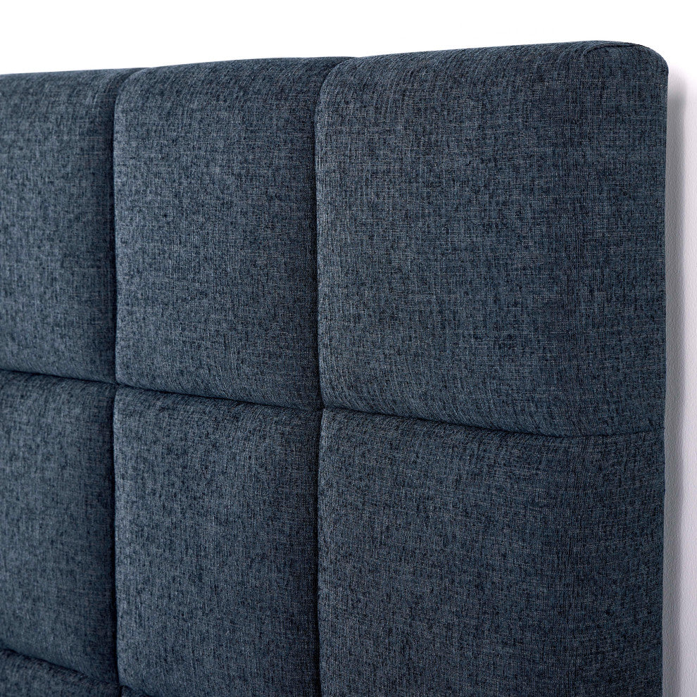 Legends Home King Size Navy Blue Denim Squares Upholstered Platform Bed