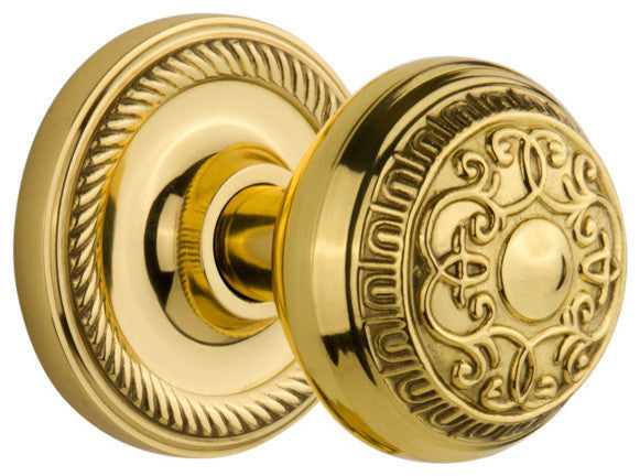 Rope Rosette Passage Egg and Dart Door Knob, Polished Brass