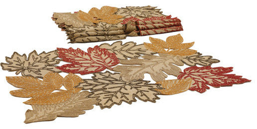 Autumn Leaves Embroidered Cutwork 14 by 20-Inch Placemats, Set of 4, Beige