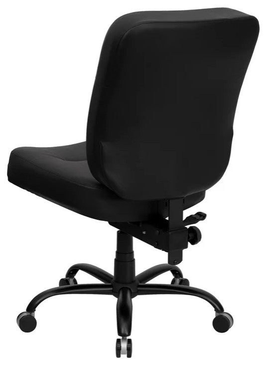 Contemporary Office Chair, Armless Design With Lumbar Support, Black Pu Leather