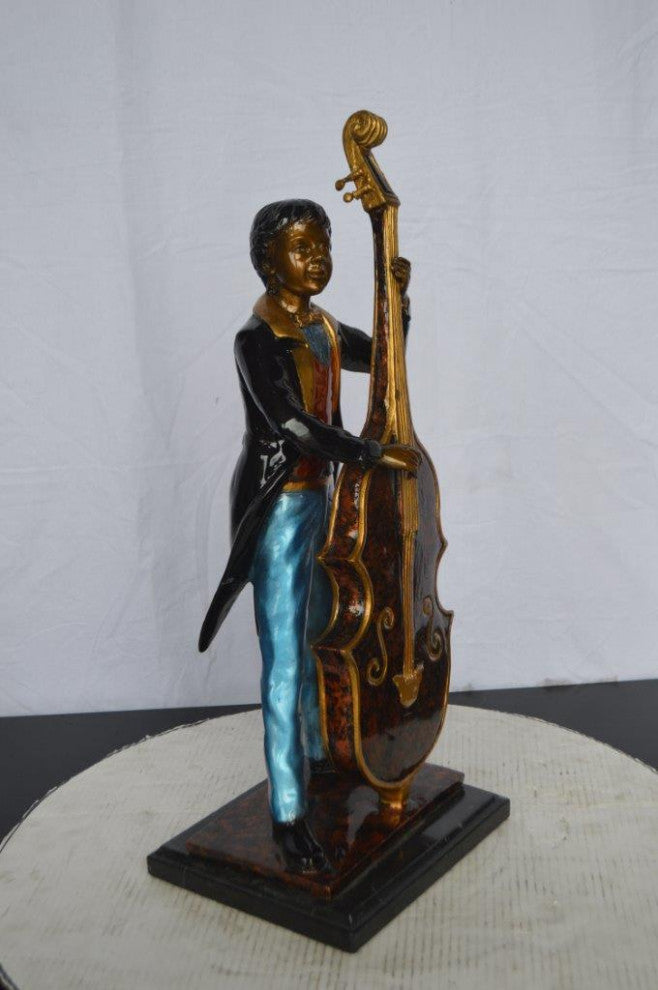 Musician Playing His Cello Bronze Statue -  Size: 8"L x 10"W x 23"H.