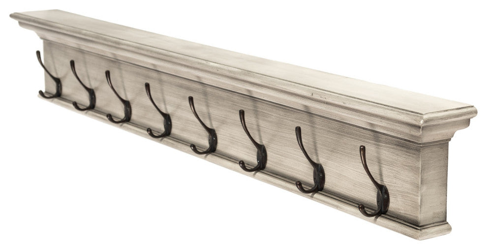 Rustic Antiqued Ivory Eight Hook Hanging Coat Rack