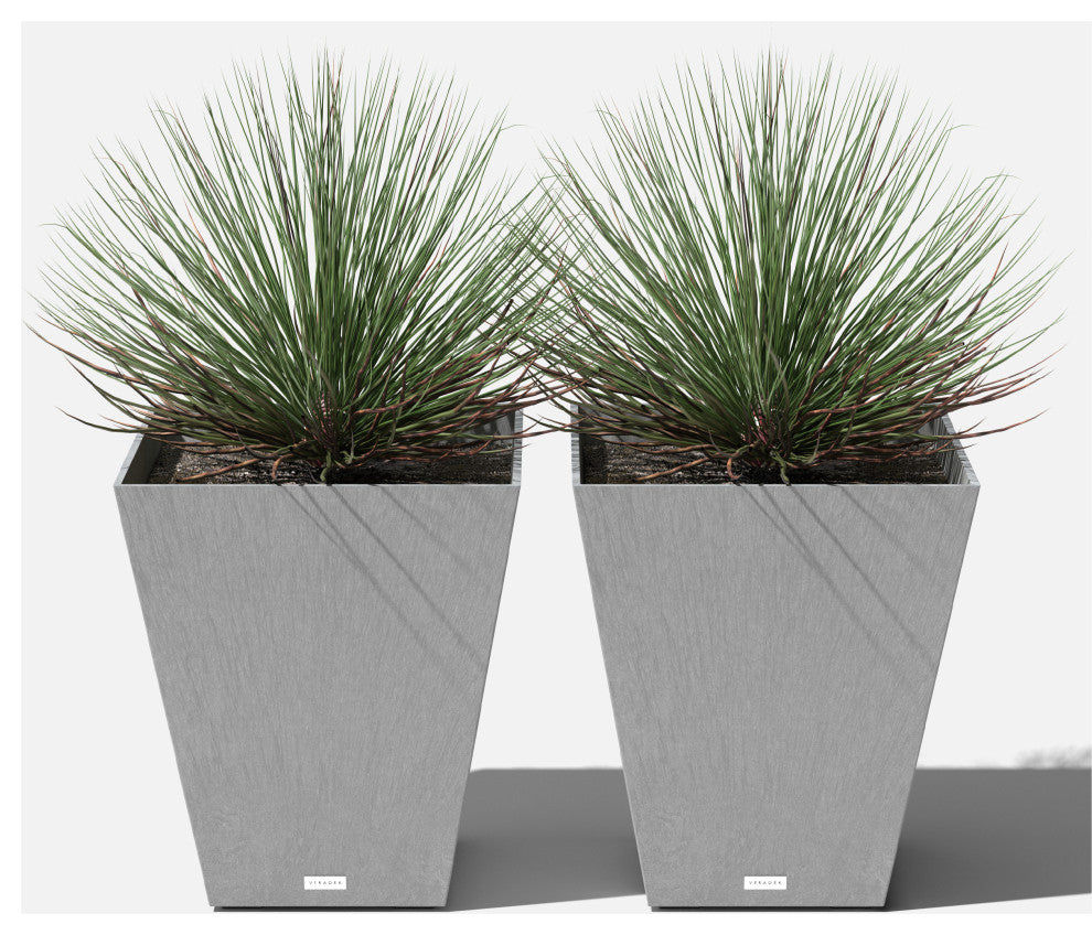 Nobleton Square Planter, Grey, 22 Inch, 2 Pack