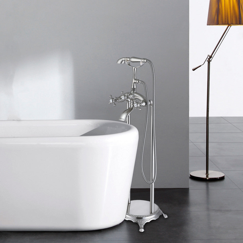 Givingtree 3 Handle Floor Mounted Clawfoot Tub Faucet with Diverted Hand Shower