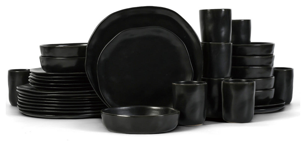 Stone by Mercer Project Hekonda Stoneware 32 Piece Dinnerware Set, Black