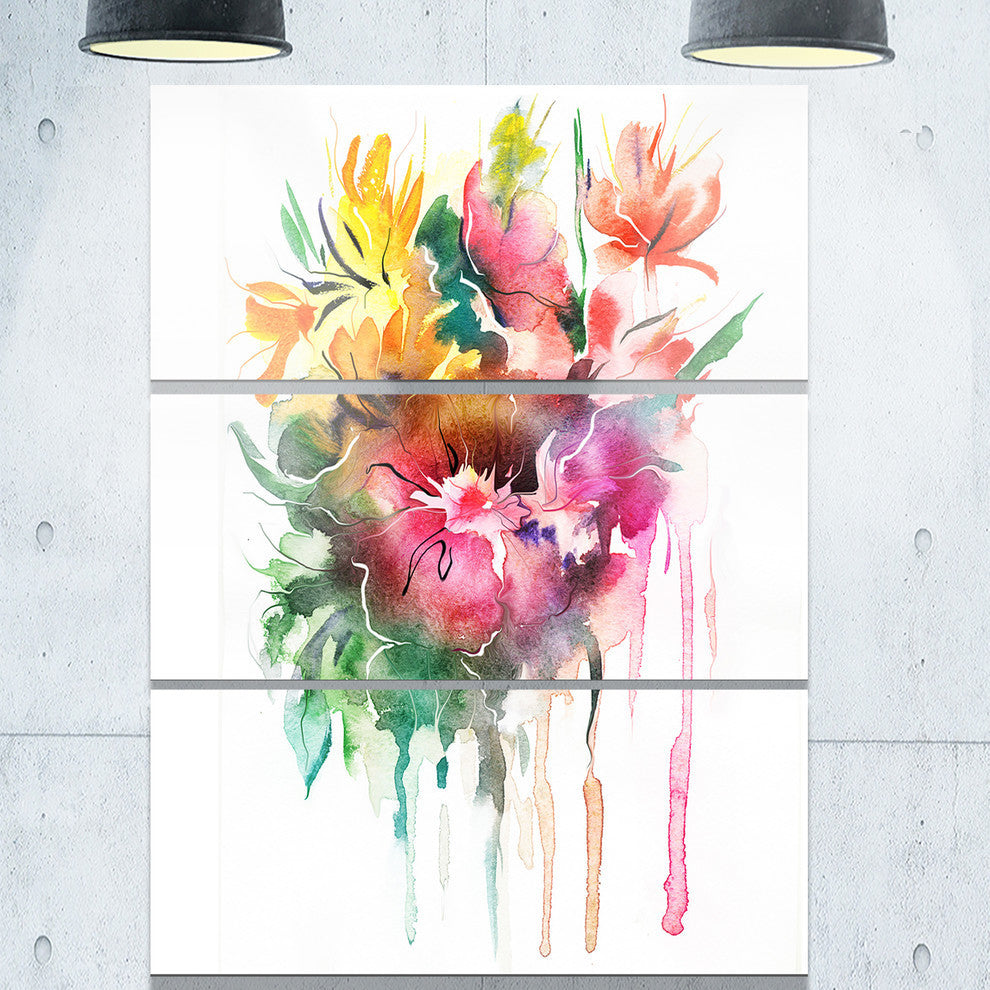 "Watercolor Floral Illustration" Glossy Metal Wall Art, 3 Panels, 28"x36"