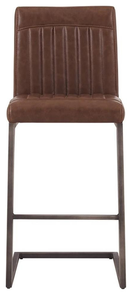 Pemberly Row 26" PU Leather Counter Stool in Brown (Set of 2)