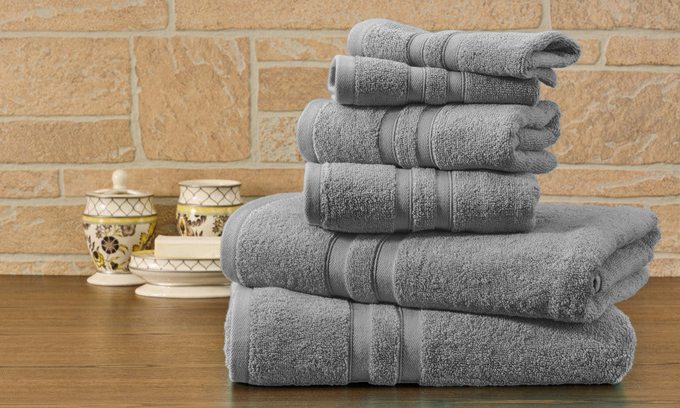 Bibb Home 6pc Oversized Solid Towel Set, Grey