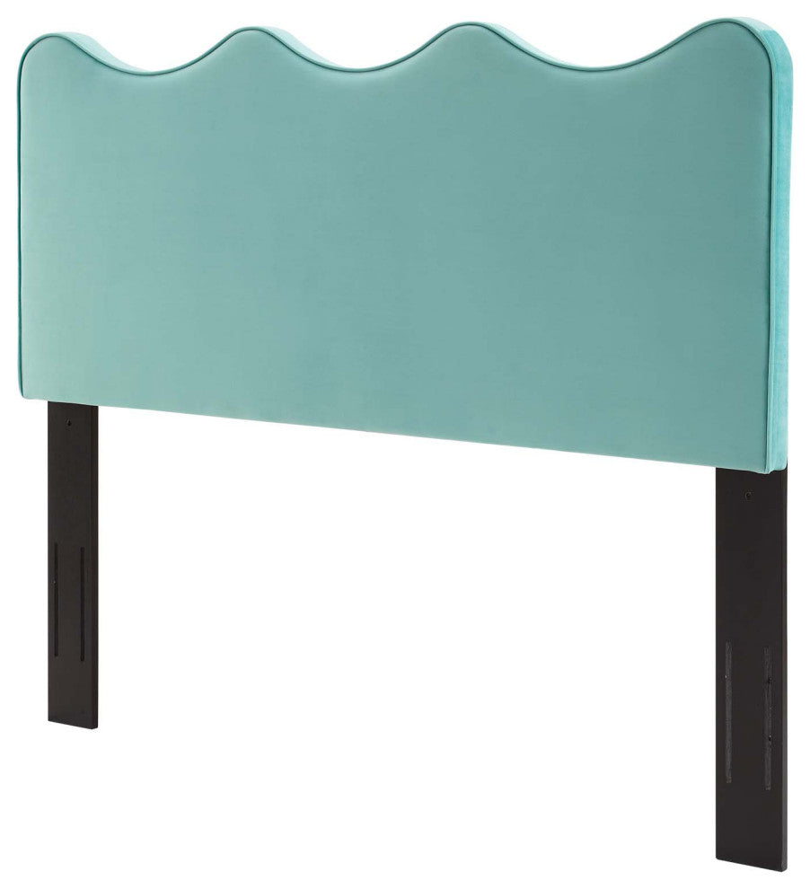 Headboard, Full Queen Size, Velvet, Blue, Modern Contemporary, Bedroom Master