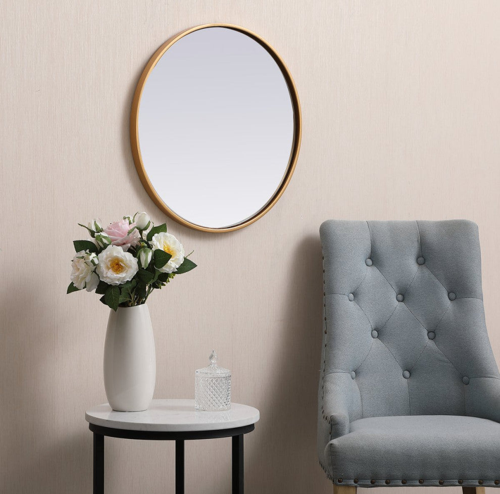 Elegant Decor MR4821BR Metal Frame Round Mirror, 21", Brass