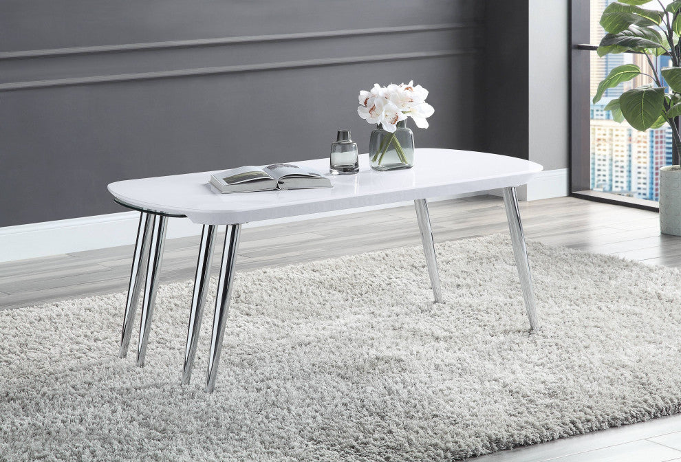 ACME Patina Coffee Table, White and Chrome Finish