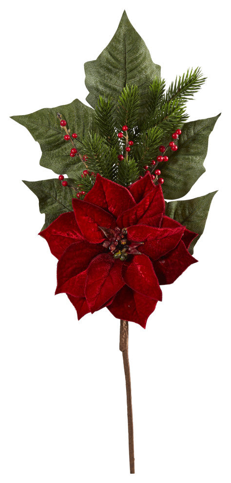 31" Poinsettia, Berries and Pine Artificial Flower Bundle, Set of 3