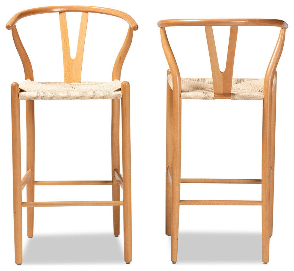 Meike Modern Collection, Set of 2, Beige/Oak Brown, Bar Stool