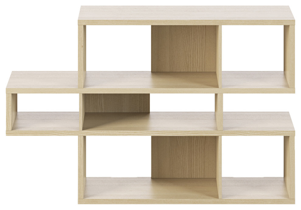 Contemporary Modular Display 2 Tone Shelves, Oak Frame/Oak Backs