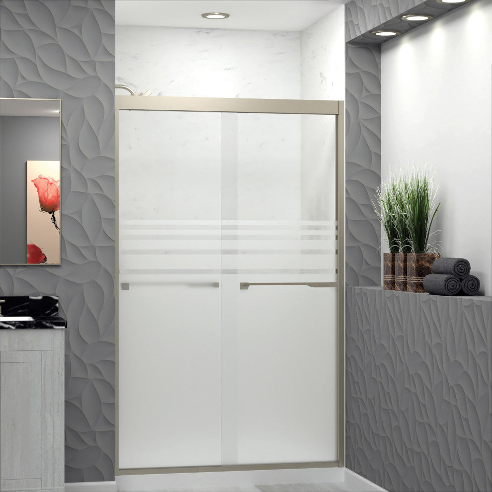 Frederick 47 in. W x 76 in. H Shower Door in Brushed Nickel with Frosted Glass