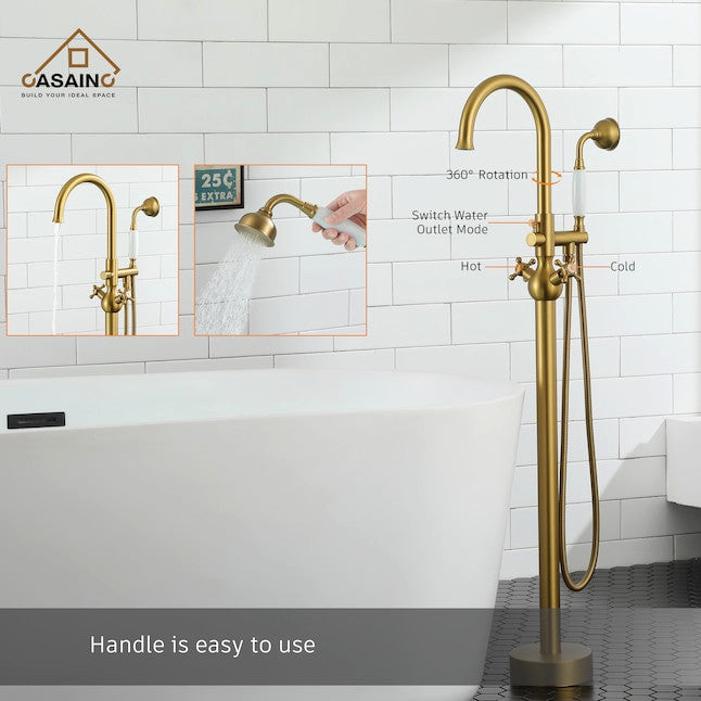 Freestanding Bathtub Faucet Hand Shower Vintage Floor-Mount Tub Faucet 2-Handle