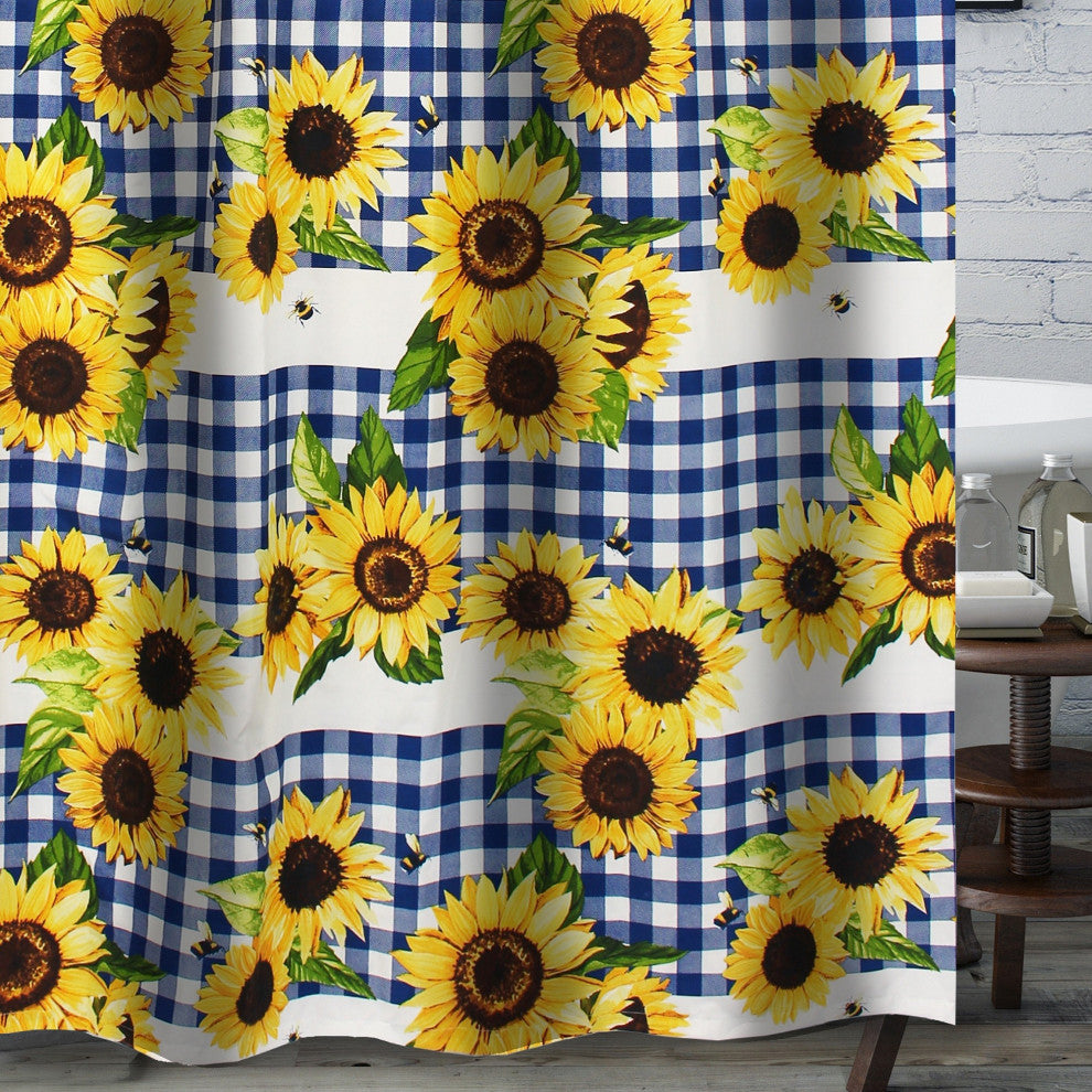 Barefoot Bungalow Sunflower Bath Shower Curtain, Gold 72x72
