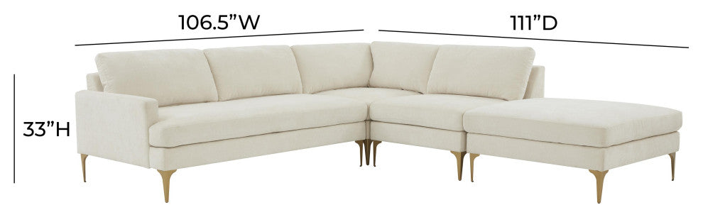 Serena Cream Velvet Large Right Arm Facing Chaise Sectional