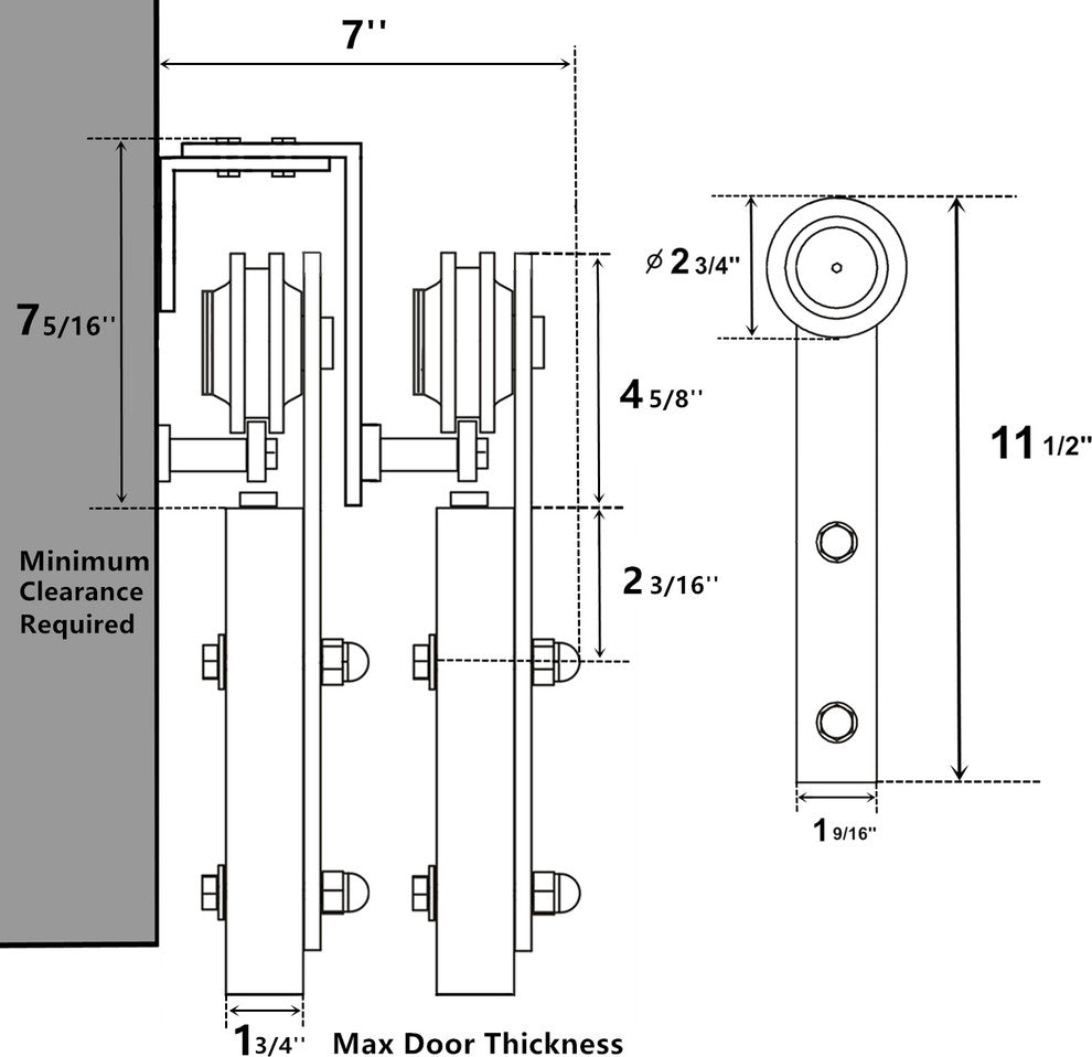 Vancleef Hardware Sliding Barn Door Hardware, U Bracket Bypass, Straight Design,