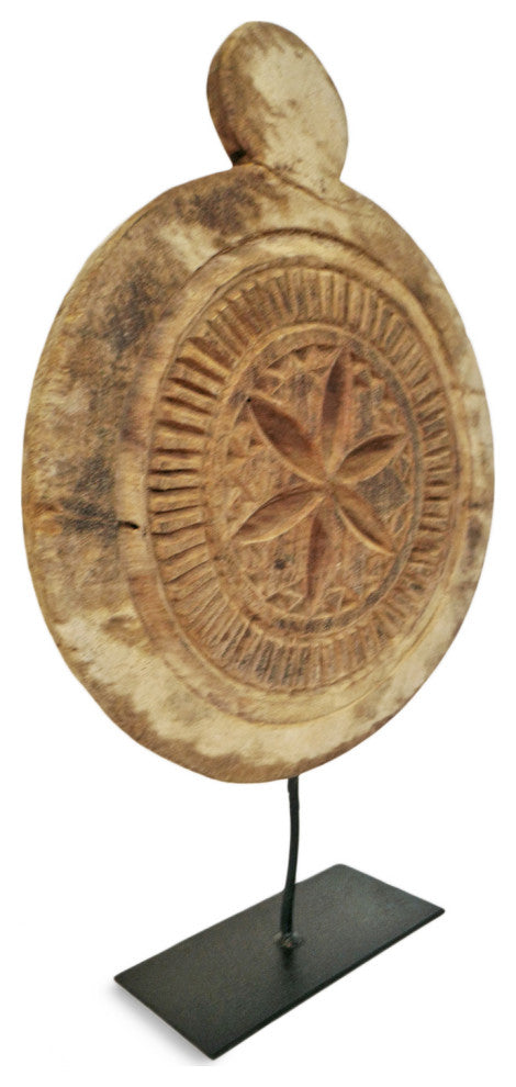 Consigned Vintage Wood Medallion on Stand 4