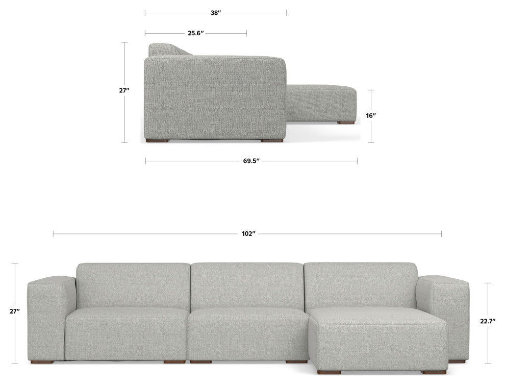 Rex Right-Facing Modular Sectional Sofa in Tightly Woven Performance Fabric