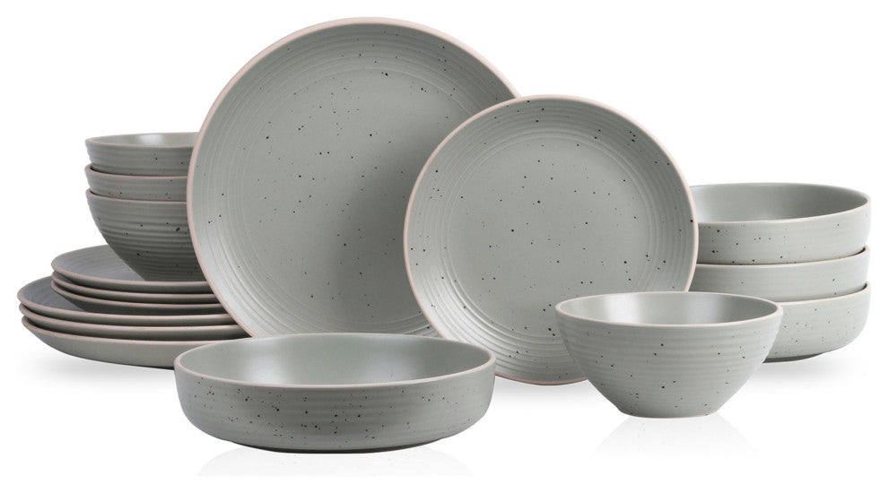 Stone Lain Lauren Stoneware 16 Piece Dinnerware Set, Green