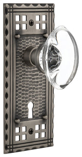 Craftsman Plate With Oval Clear Crystal Knob, Antique Pewter