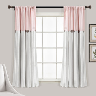 Linen Button Single Window Panel, Blush/White, 63"x40"