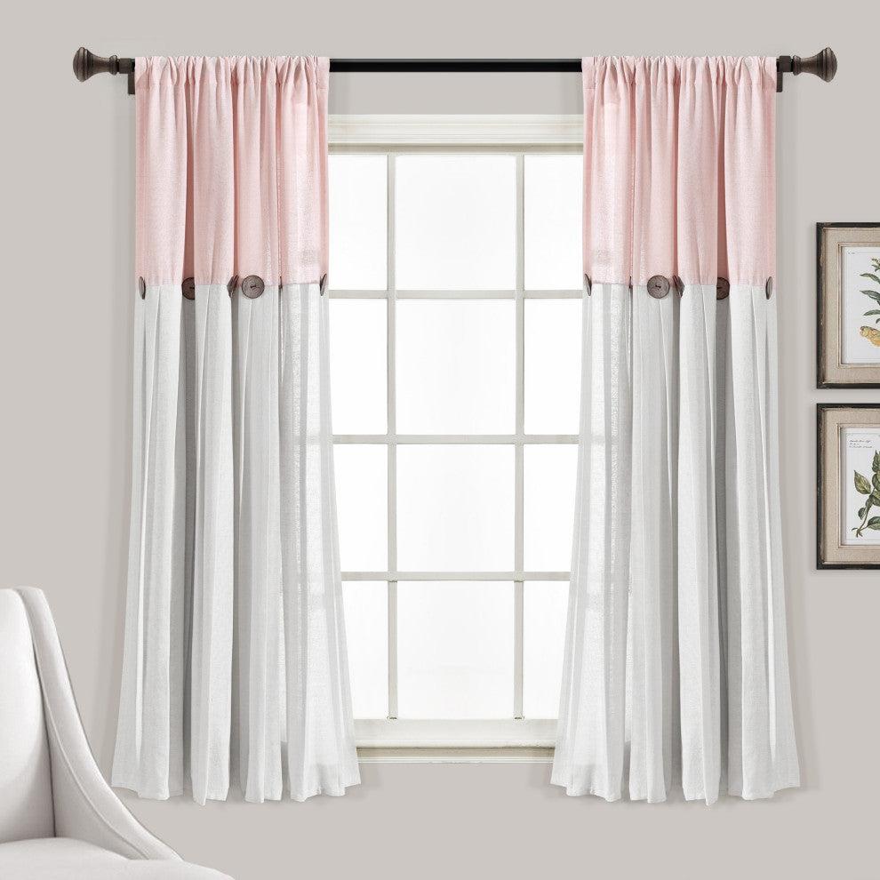 Linen Button Single Window Panel, Blush/White, 63"x40"