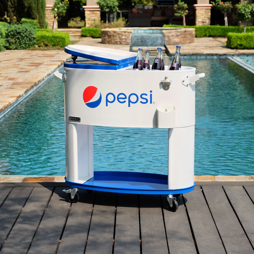 Permasteel 80 Quart Portable Rolling Oval Patio Cooler, White