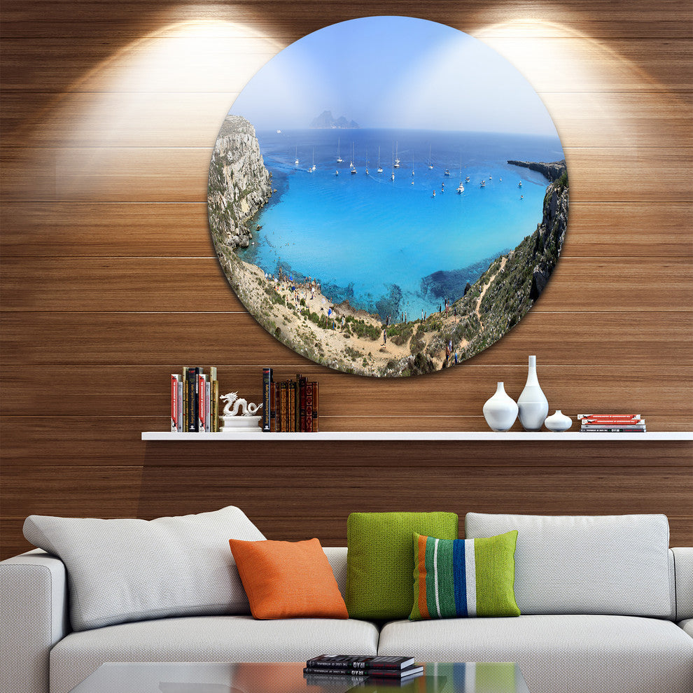 Cala Rossa Beach Sicily Italy, Modern Seascape Disc Metal Artwork, 23"