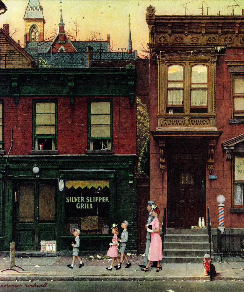 "Walking to Church" Painting Print on Canvas by Norman Rockwell